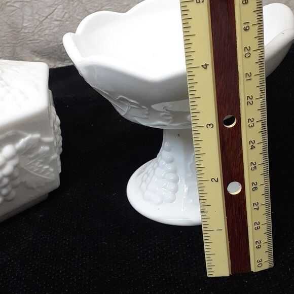 Indiana Colony Harvest Grapes milk glass candle holder and candy dish with lid - Picture 2 of 9